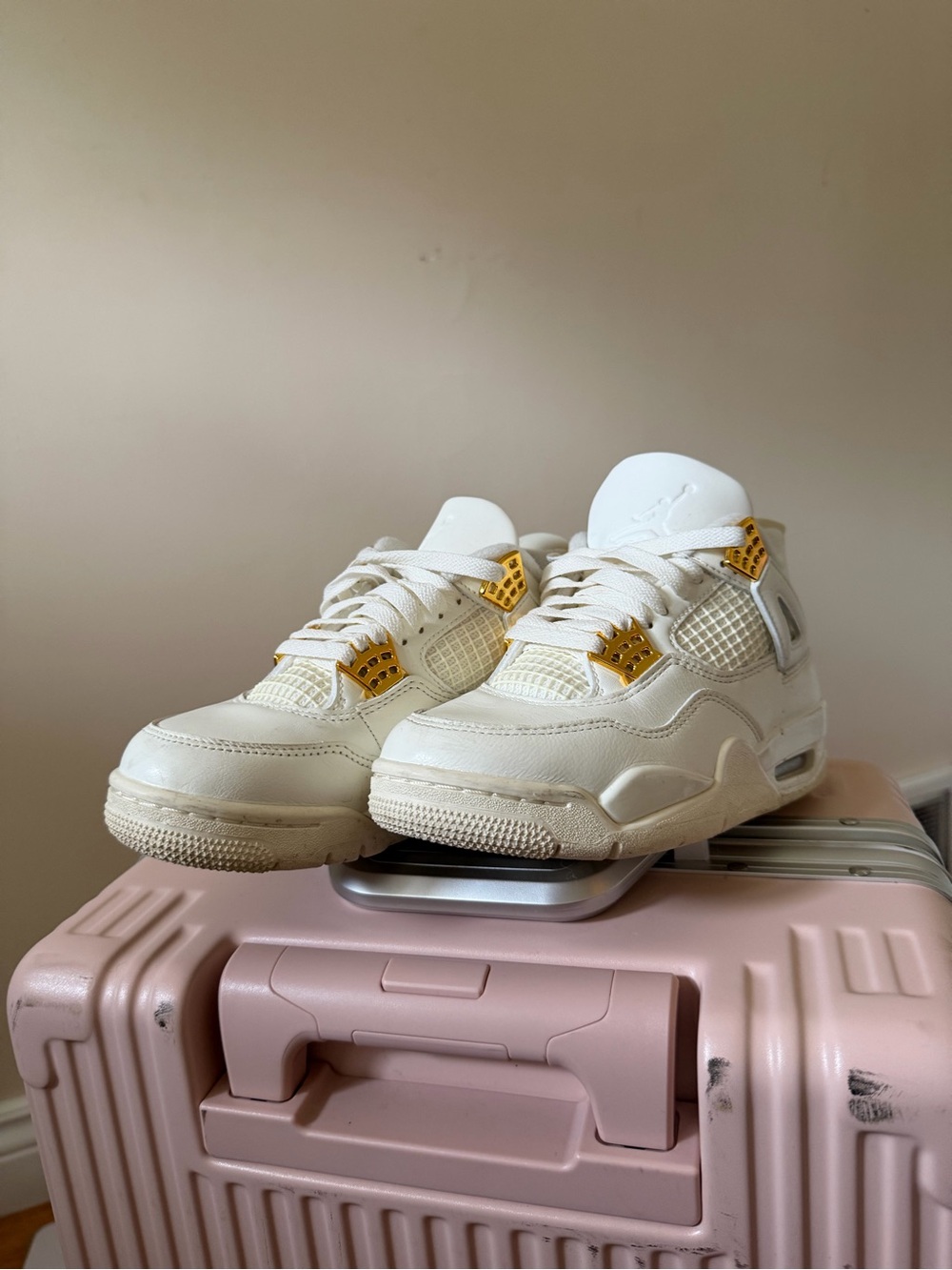White and Gold Jordan 4’s